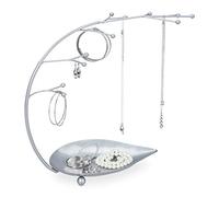 Relaxdays Jewellery Stand, Shelf, Necklaces, Earrings, Bracelets, 12 Branches, H x W x D: 29 x 34 x 15 cm, Metal, Silver