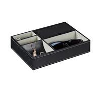 Relaxdays Jewellery Tray, 5 Compartments, Modern Storage Box, HWD: 5 x 25.5 x 18.5 cm, Organiser, Drawer Insert, Black, fibreboard 40% Plastic 20% Cotton