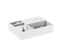 Relaxdays Jewellery Tray, 5 Compartments, Modern Storage Box, HWD: 5 x 25.5 x 18.5 cm, Organiser, Drawer Insert, White, fibreboard 40% Plastic 20% Cotton