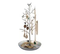 Relaxdays Jewellery Tree, Stand with Tray, H x W x D: Approx. 30 x 16 x 15 cm, Metal, Silver