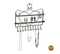 Relaxdays Jewellery Wall Rack, Necklaces, Earrings & Bracelets, Heart Shape, H x W x D 30 x 36.5 x 3.5 cm, Iron, Black
