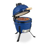 Relaxdays Kamado Barbecue, Ø 26 cm, Ceramic BBQ Grill, with Thermometer up to 450°C, Outdoor Cooking, Smoker, Egg Shape, 20% Iron, Black