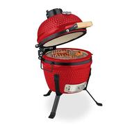 Relaxdays Kamado Barbecue, Ø 26 cm, Ceramic BBQ Grill, with Thermometer up to 450°C, Outdoor Cooking, Smoker, Egg Shape, Iron, Stainless Steel