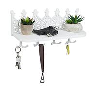 Relaxdays Key Board with Shelf, Wall Holder with 8 Hooks, Cast Iron, Vintage Hallway Decor, White, 100%, 19.5 x 39.5 x 12 cm
