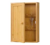 Relaxdays Key Cabinet, Bamboo, 8 Hooks, Design B, H x W x D: 27 x 19.5 x 6 cm, Hall, Wall, Natural