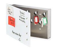 Relaxdays Cabinet, Glass, 20 x 30 cm, Key Box, 6 Magnets, Writable, Memo Board, Steel, White/Silver, Stainless steel