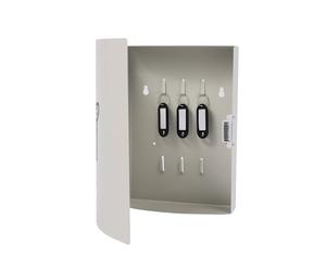 Relaxdays key cabinet, with door, 9 hooks, key symbol, HWD: 24x21x6.5 cm, magnetic closure, white