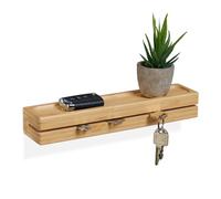 Relaxdays Key Holder, Bamboo Rack with Shelf, W: 29.5 cm, Wall-Mounted Storage, Hallway & Entrance, Natural