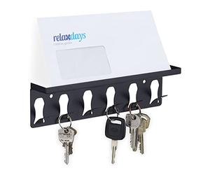 Relaxdays Key Holder, Board, with Shelf, 6 Hooks, Modern Design, HxWxD: 7 x 24.5 x 5 cm, Home, Decoration, Wall, Black