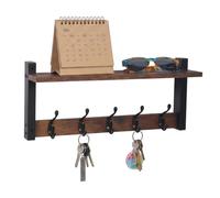 Relaxdays Key Rack, 5 Hooks & Shelf, Wall Key Organiser, Dark Brown/Black