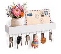 Relaxdays Key Rack, 6 Hooks, Floating Key Shelf, wall-Mounted, White