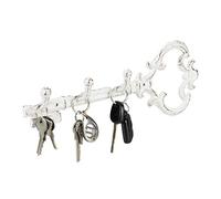 Relaxdays Key Rack, Wall-Mounted, 3 Hooks, Decorative Shape, Cast Iron, Vintage Look, HxWxD: 12.5 x 33 x 4.5 cm, White