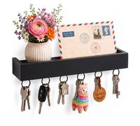 Relaxdays Key Rack with Shelf, 6 Hooks, Modern, Black
