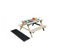 Relaxdays Kids' 3-in-1 Play Table Set with Mud Kitchen, Picnic Table, Chalkboard, 48.5x89x85cm, Natural