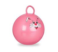Relaxdays Kids Bouncy Ball with Handle, Bunny, For In- and Outdoors, Animal Print, Space Hopper, 45 cm Diameter, Pink