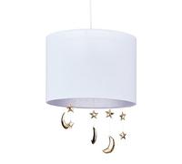 Relaxdays Kids Ceiling Light, Hanging Moons & Stars, E27, Pendant Lamp Fixture for Children, HxD 168 x 35 cm, White/Gold, Cotton