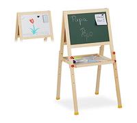 Relaxdays Kids’ Easel, Two-Sided, Magnetic, Height-Adjustable, HWD 77x39x44.5 cm, Whiteboard & Chalkboard, Natural, Wood, 77 x 39 x 44.5 cm