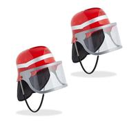 Relaxdays Kids Fireman Helmet, Set of 2, Adjustable, Visor, Firefighter Hat, Fancy Dress, 24.5 x 22.5 x 28 cm, Red