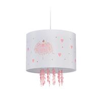 Relaxdays Kids Light Fixture, Lampshade with Ballerina, HxD: 158 x 35 cm, Hanging Lamp for Children's Room, White/Pink