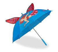Relaxdays Kids Umbrella, 3D Mermaid Design, for Girls, Ø 78 cm, Novelty Rain Protection, Small Parasol, Blue/Red, Polyester, Iron, Plastic