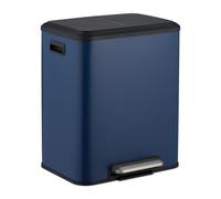 Relaxdays Kitchen Bin, 2 Compartments, 15 Litres Each, Inner Buckets, Foot Pedal, Recycling Dustbin, Soft-Close, Blue, 10% plastic 90% iron