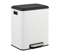 Relaxdays Kitchen Bin, 2 Compartments, 15 Litres Each, Inner Buckets, Foot Pedal, Recycling Dustbin, Soft-Close, White, 10% plastic 90% iron