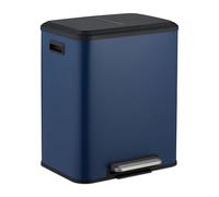 Relaxdays Kitchen Bin, 2 Compartments, 15 Litres Each, Inner Buckets, Foot Pedal, Recycling Dustbin, Soft-Close, Blue, 10% plastic 90% iron