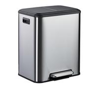 Relaxdays Kitchen Bin, 2 Compartments, 15 Litres Each, Inner Buckets, Foot Pedal, Recycling Dustbin, Soft-Close, Silver