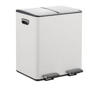 Relaxdays Kitchen Bin, 2 Compartments, 15 Litres Each, Removable Buckets, Foot Pedal, Recycling Dustbin, White/Silver