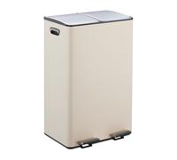 Relaxdays Kitchen Bin, 2 Compartments, 30 Litres Each, Removable Buckets, Foot Pedal, Recycling Dustbin, Beige/Silver