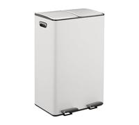 Relaxdays Kitchen Bin, 2 Compartments, 30 Litres Each, Removable Buckets, Foot Pedal, Recycling Dustbin, White/Silver