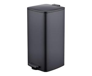Relaxdays Kitchen Bin, 30 litres, soft-close lid, black | removable inner bucket, matt metal, square pedal bin
