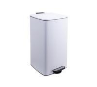 Relaxdays kitchen bin, 30 litres, soft-close lid, white | removable inner bin, matt metal, square pedal bin