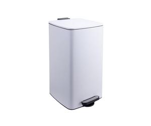 Relaxdays kitchen bin, 30 litres, soft-close lid, white | removable inner bin, matt metal, square pedal bin