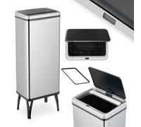 Relaxdays Kitchen Bin with Sensor, 60 L, Automatic Lid, Waste Container, Rubbish Bag Holder, Stainless Steel, Silver, Plastic