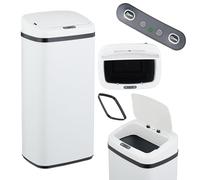 Relaxdays Kitchen Bin with Sensor, Automatic Electric Lid, Waste Container, Rubbish Bag Holder, White, Steel, Plastic, 40 L