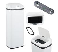 Relaxdays Kitchen Bin with Sensor, Automatic Electric Lid, Waste Container, Rubbish Bag Holder, White, Steel, Plastic, 50 L