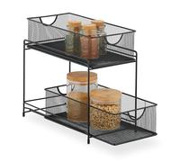 Relaxdays Kitchen Cabinet Organiser, Pull-out Base Unit Shelf, 2 Drawers, Metal Baskets, HWD: 32 x 19 x 35.5 cm, Black, Steel
