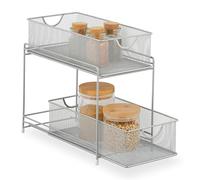 Relaxdays Kitchen Cabinet Organiser, Pull-out Base Unit Shelf, 2 Drawers, Metal Baskets, HWD: 32 x 19 x 35.5 cm, Silver, Steel