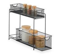 Relaxdays Kitchen Cabinet Organiser, Pull-out Base Unit Shelf, 2 Drawers, Metal Baskets, HWD: 40 x 15 x 46 cm, Black, Steel