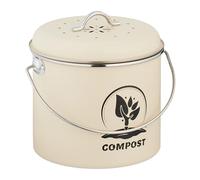 Relaxdays Kitchen Compost Bin, 3.5 litres, Iron, 2 Charcoal Odour Filters, with Lid & Handle, Food Waste Caddy, Cream