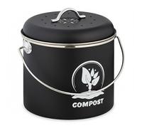 Relaxdays Kitchen Compost Bin, 3.5 Litres, Iron, 2 Charcoal Odour Filters, with Lid & Handle, Food Waste Caddy