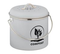 Relaxdays Kitchen Compost Bin, 3.5 litres, Iron, 2 Charcoal Odour Filters, with Lid & Handle, Food Waste Caddy, Grey