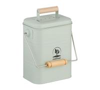 Relaxdays Kitchen Compost Bin, 3.5 litres, Iron & Wood, 2 Charcoal Odour Filters, Lid & Handle, Food Waste Caddy, Green
