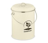 Relaxdays Kitchen Compost Bin, 5.5 Litres, Iron, Odour Filter, Round | with Lid & Handle, Organic Food Waste Caddy