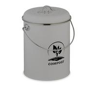 Relaxdays Kitchen Compost Bin, 5.5 Litres, Iron, Odour Filter, with Lid & Handle, Organic Food Waste Caddy, Round