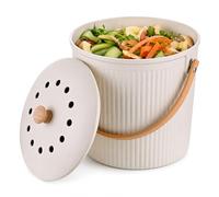 Relaxdays Kitchen Compost Bin, 5.6 litres, 2 carbon filters, lid, white