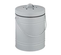 Relaxdays Kitchen Compost Bin, 5 litres, Iron, Odour Filter, with Lid & Handle, Organic Food Waste Caddy, Round, Grey