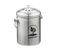 Relaxdays Kitchen Compost Bin, 5 litres, Stainless Steel, Odour Filter, with Lid & Handle, Food Waste Caddy, Silver