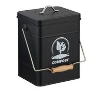 Relaxdays Kitchen Compost Bin, 6 Litres, Metal, Odour Filter, with Lid & Handle, Organic Food Waste Caddy, Square, Black